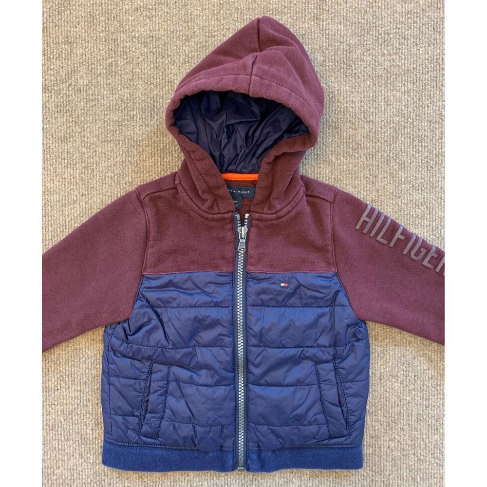 Tommy Hilfiger Jacket Toddler 18M Hooded Colorblock Nylon Spell Out Youth Fleece
